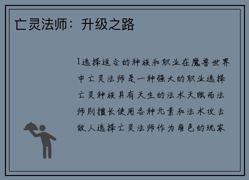 亡灵法师：升级之路